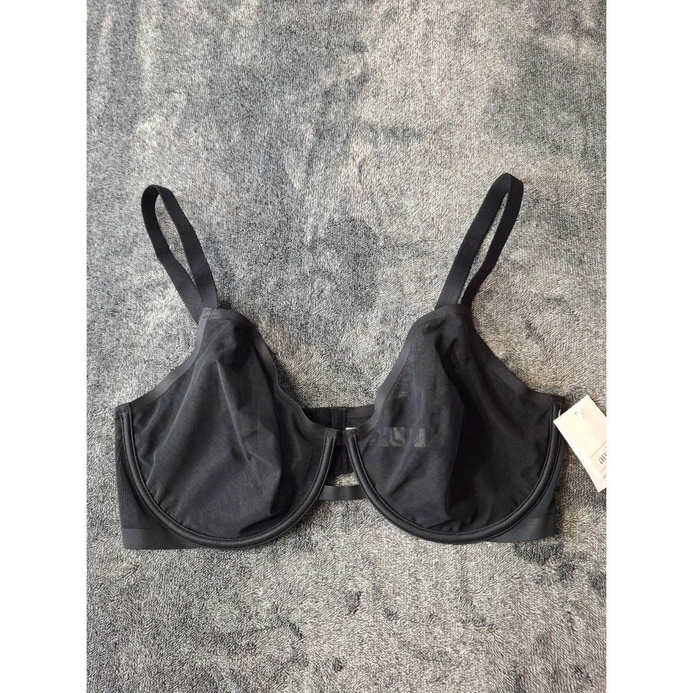Auden‎ Unlined Demi Coverage Underwire Bra Womens 38DD Black Mesh Sheer Sexy
